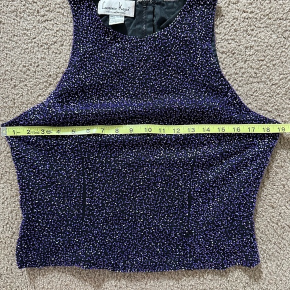 Vintage Laurence Kazar Sleeveless Zipper Purple Bead Silk Tank Top Size Large - Picture 3 of 8